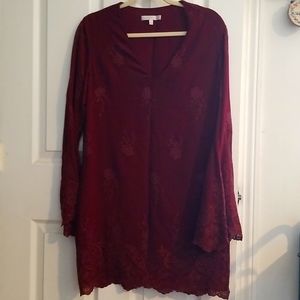 Wayf Maroon Bell Sleeve Dress
